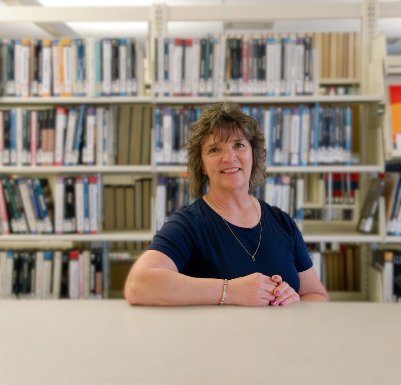 Christine Beltz in the library