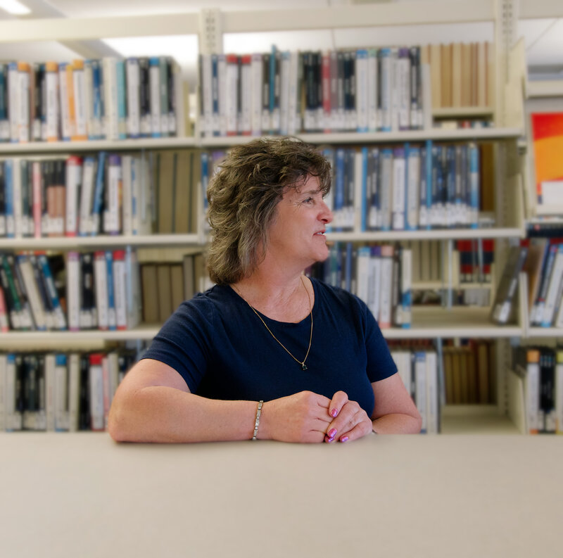 Christine in the library